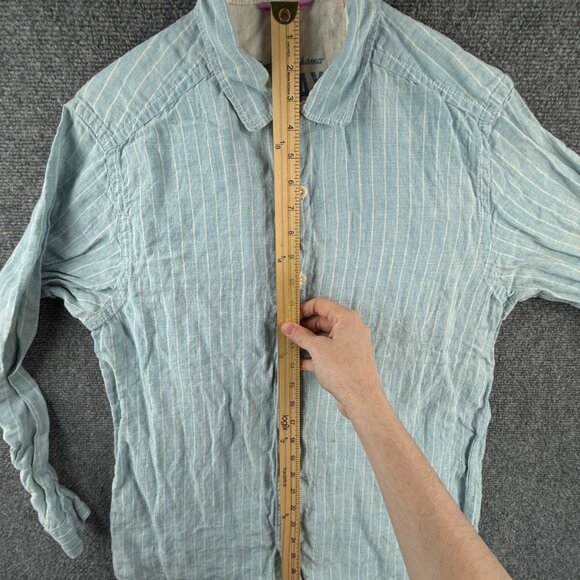 Tommy Bahama Relax All Linen Small Button Up Shirt Men Long Sleeve Blue Striped - Picture 2 of 16